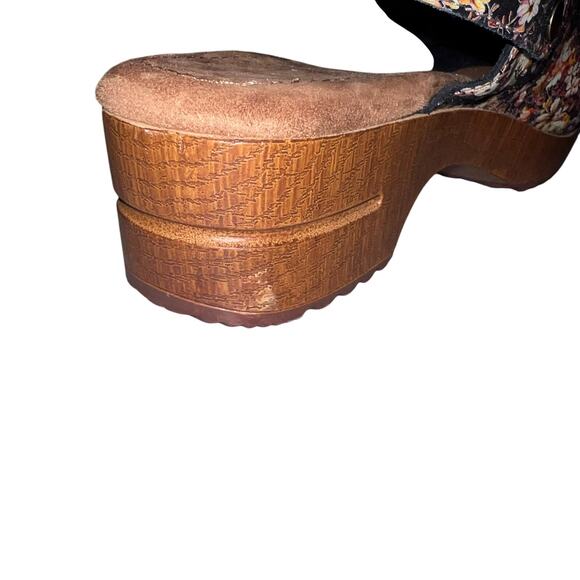 White Mountain 10 M leather uppers black floral platform adj back strap clog - Picture 8 of 10